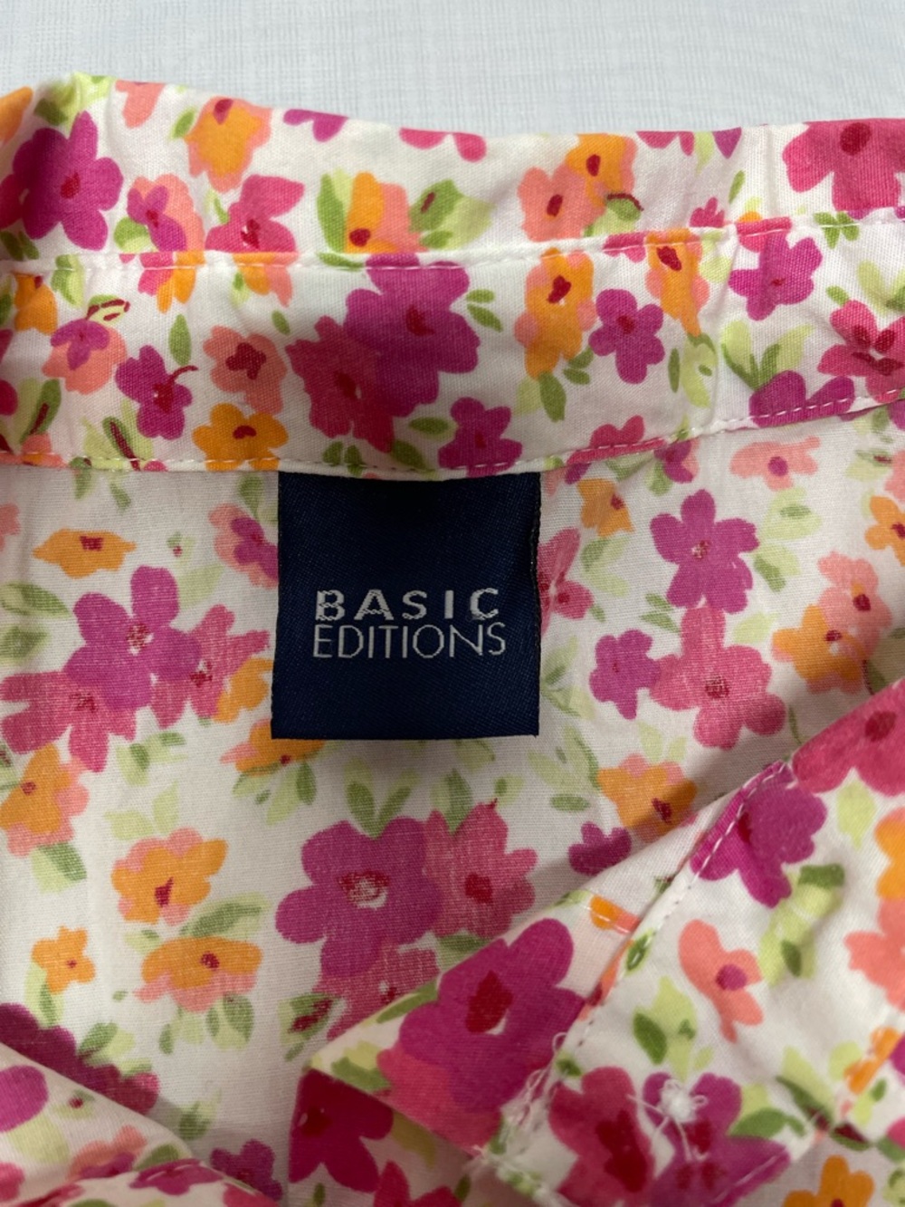 Basic Editions Floral Button-Down Shirt in White, Pink & Orange Women Sz: Large - Picture 6 of 6